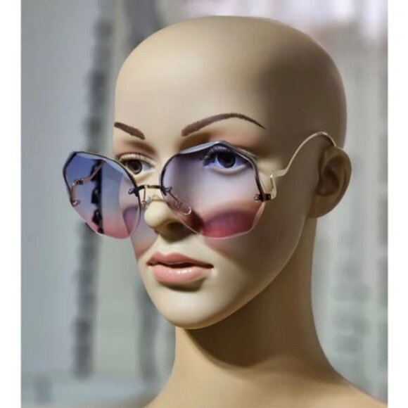 Gradient Blue & Pink Gold Tone Fashion Sunglasses - Picture 2 of 2